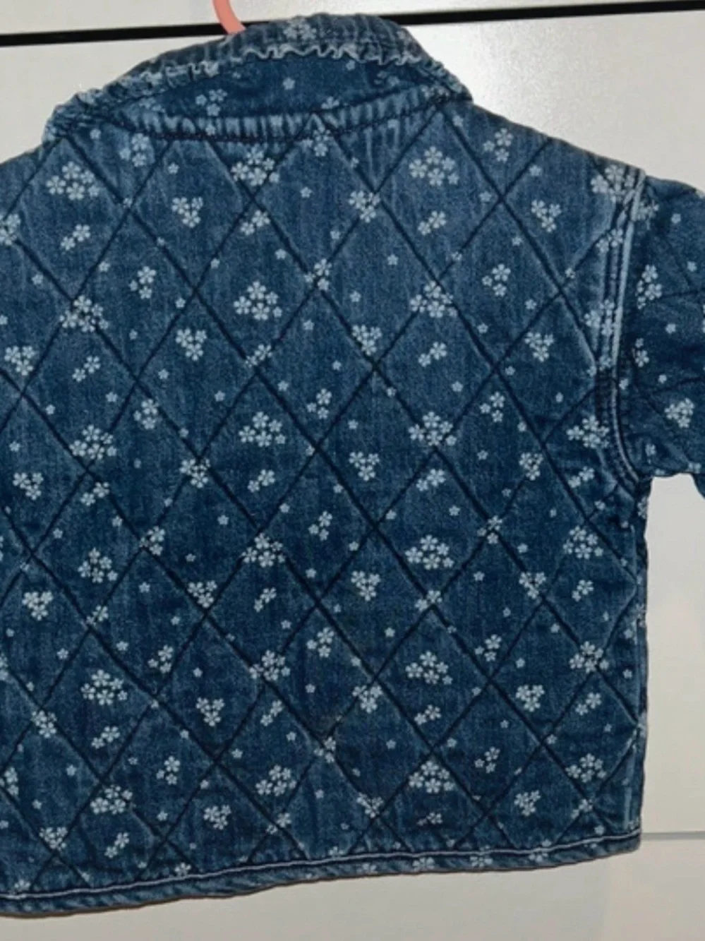 Primark Quilted Denim Vest in Blue with Floral Print